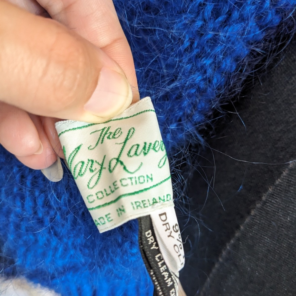 Vintage 80s Mohair Cardigan Sweater M/L Irish Colorblock Chunky Knit Oversized - Picture 11 of 14